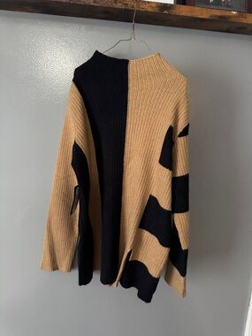 First Love Black & Camel Ribbed Colorblock Turtleneck Sweater